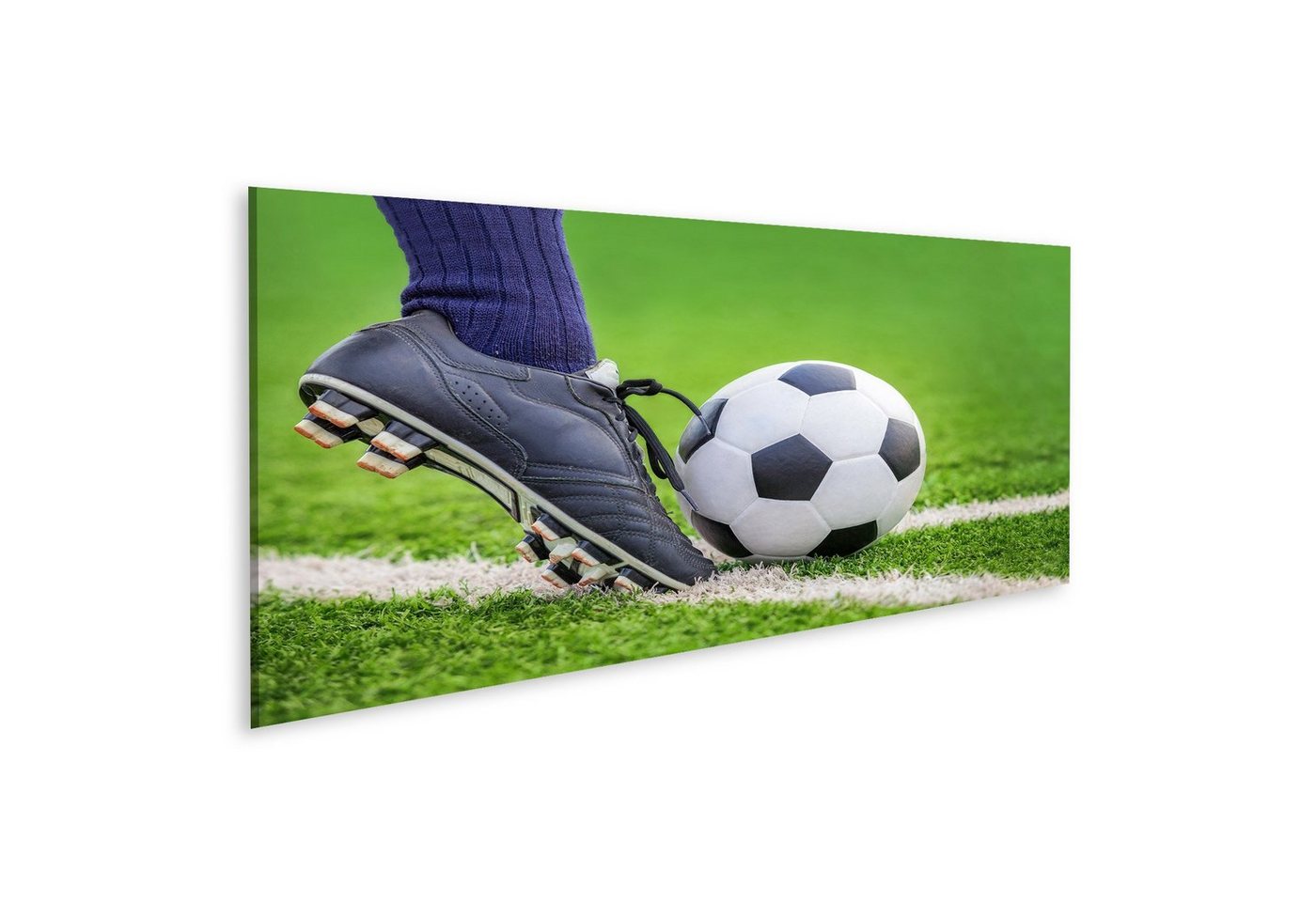islandburner Leinwandbild Bild auf Leinwand Schießen Fußball Ball seine Füße Fußballfeld Wandbil von islandburner