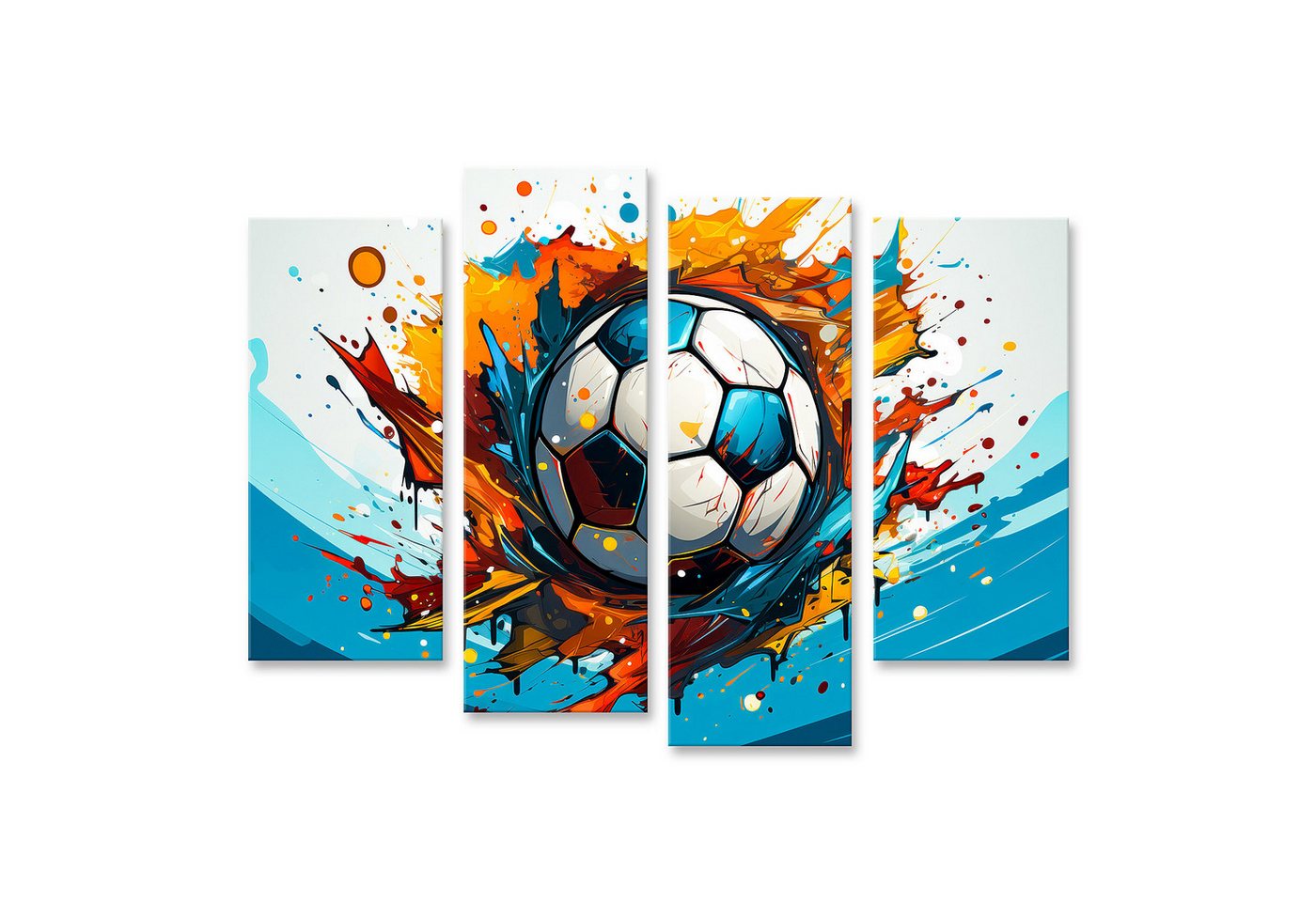 islandburner Leinwandbild Fußball Fliegt Luft Farbe Spritzt Um für Kinderzimmer Sport Bilder von islandburner