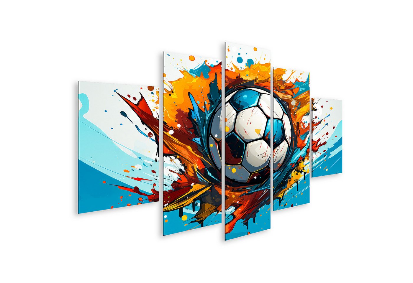 islandburner Leinwandbild Fußball Fliegt Luft Farbe Spritzt Um für Kinderzimmer Sport Bilder von islandburner