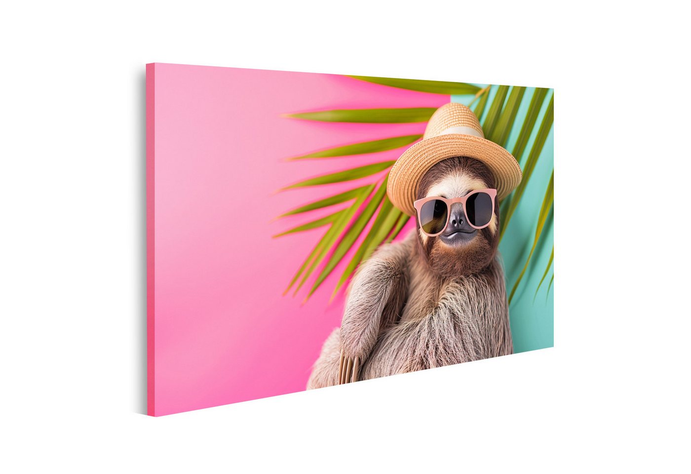 islandburner Leinwandbild Sommerliches Wandbild eines Faultiers mit Sonnenbrille und Hut unter P von islandburner