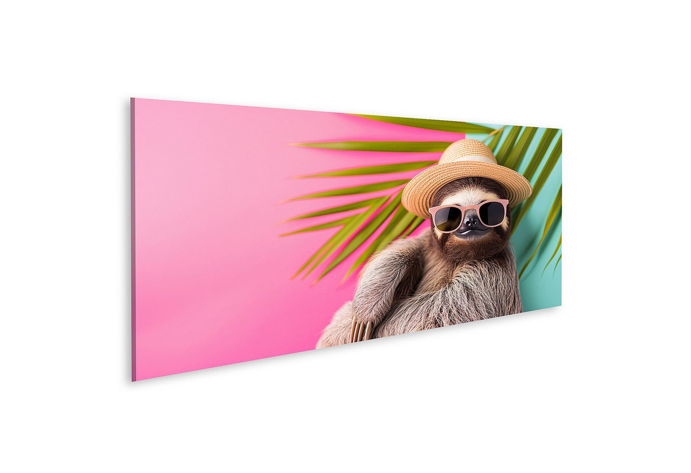 islandburner Leinwandbild Sommerliches Wandbild eines Faultiers mit Sonnenbrille und Hut unter P von islandburner