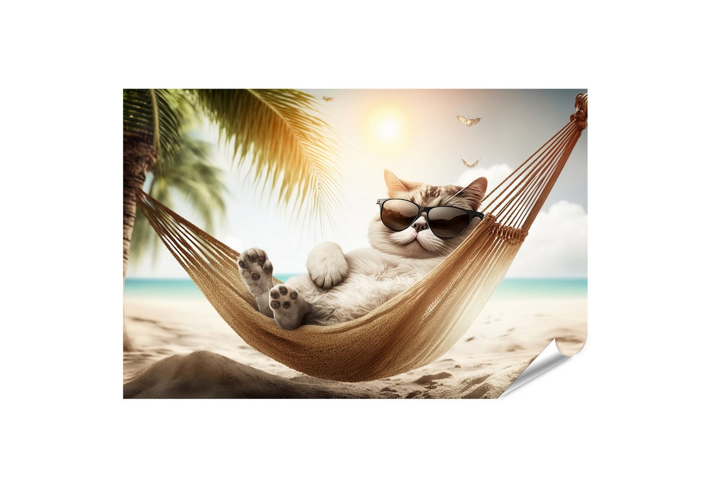 islandburner Poster Lustige Katze Mit Sonnenbrille Meer Strand Haustier Entspann Bilder von islandburner