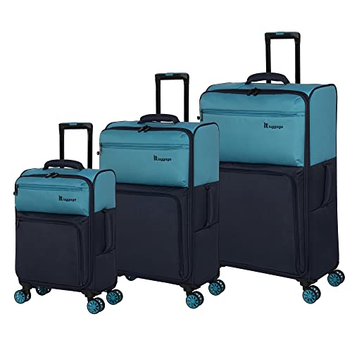 it luggage Duo-Tone Softside Spinner-Set mit 8 Rädern, 3-teilig, Capri Breeze/Dress Blues, 3 Pc Set, Duo-Ton 3-teiliges Softside-Spinner-Set mit 8 Rädern von it luggage
