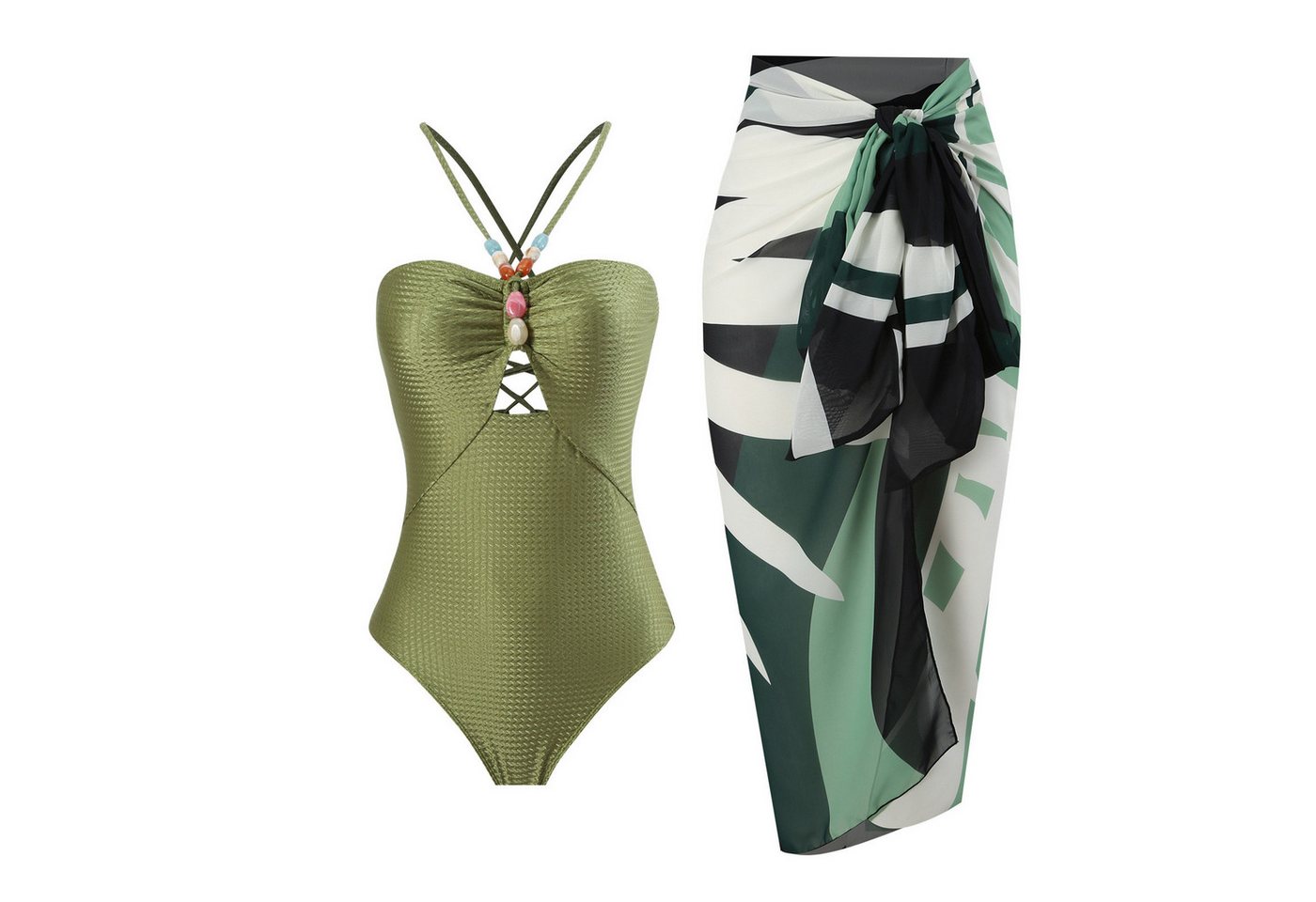 jalleria Badeanzug Damen-Badeanzug-Set, einfarbig einteilig schlankmachend von jalleria