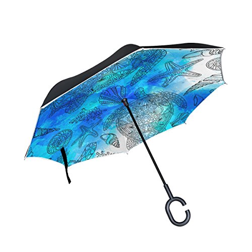 Jeansame Regenschirm Stockschirm Sonnenschirm Reverse Inverted umgekehrte Regenschirme doppelte Schicht winddichter Stockschirme Mittelmeer Meeresschildkröte Schildkröte von jeansame