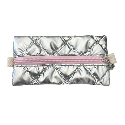 Federmäppchen mit Schleife, tragbar, große Kapazität, Reise-Make-up-Tasche für Studenten, Frauen, Mädchen, elegantes Schreibwerkzeug, silber, A von jiingekk