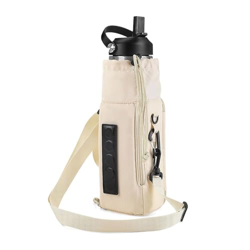 jiingekk Isolierter Wasserflaschenhalter mit Taschen für Fitnessstudio und Outdoor, verstellbarer Schultergurt, Flaschentasche, große Kapazität, isolierter Halter, cremefarben, Einheitsgröße, Mass von jiingekk