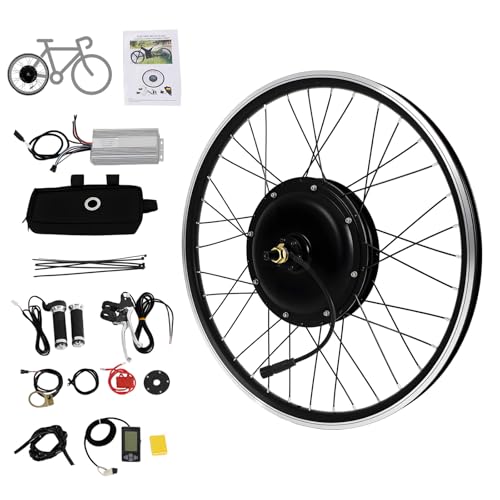 jiumxliu 26 Zoll 48V Ebike Umbausatz 1500W Elektrofahrrad Umbausatz Vorderrad Bürstenloser Getriebemotor Ebike Conversion Kit 31.05 km/h, 5-Stufen PAS, Tempomat, LCD-Display von jiumxliu