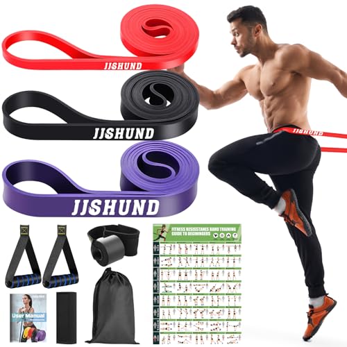 Fitnessbänder Set, Latex Widerstandsbänder in 3 Stärken mit Griffen Türanker Karabinern Schutzpolster Tragtasche, Resistance Bands Gymnastikband für Krafttraining Fitness Home Yoga von jjshund