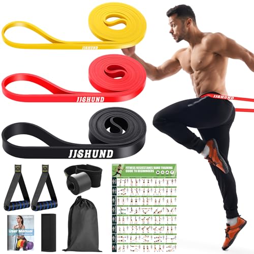 Fitnessbänder Set, Resistance Bands in 3 Stärken mit Griffen Türanker Schutzpolster Tragtasche und Trainingsanleitung, Widerstandsbänder Gymnastikband für Männer Frauen für Pilates/Fitness/Yoga von jjshund