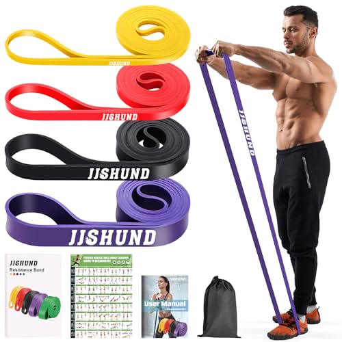 4 Stück Fitnessbänder Set, Widerstandsbänder Resistance Bands Gymnastikband mit 1 Tasche, Fitnessband für Krafttraining Powerlifting Fitness Bodybuilding Yoga von jjshund