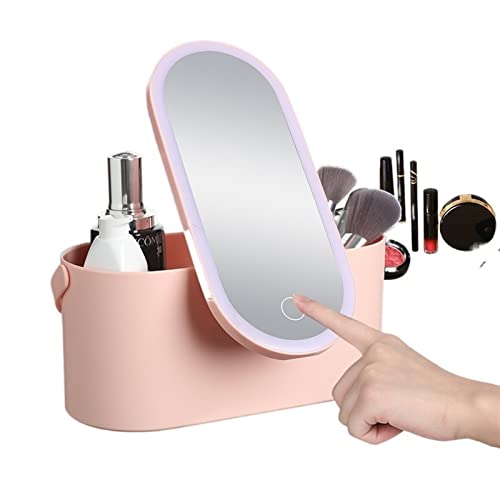 jonam Aufbewahrungsboxen Makeup Storage Box with Mirror Light Portable Led Travel Makeup Cosmetics Storage Box Touch Light Storage Organizer(Size:Pink) von jonam