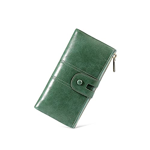 jonam Geldbörse für Damen Brieftasche mit großer Kapazität PU. Leder Brieftasche Lange Münze Geldbörse Schnalle Kartenbeutel Casual Clutch (Color : Green) von jonam