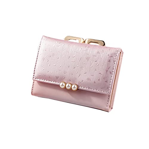 jonam Geldbörse für Damen Brieftaschen & Inhaber Kurze Brieftasche Frauen Trifold Münze Geldbörse Perle Geldbörse Feste Farbe Kreditkartenhalter Taschen (Color : Pink) von jonam