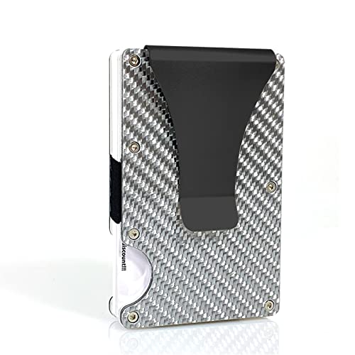 jonam Geldbörse für Damen Carbon Fiber Card Holder Mini Slim Wallet Men Aluminum Metal Magic Wallet Small Thin Male Purses Money Bag Vallet (Color : Grijs) von jonam