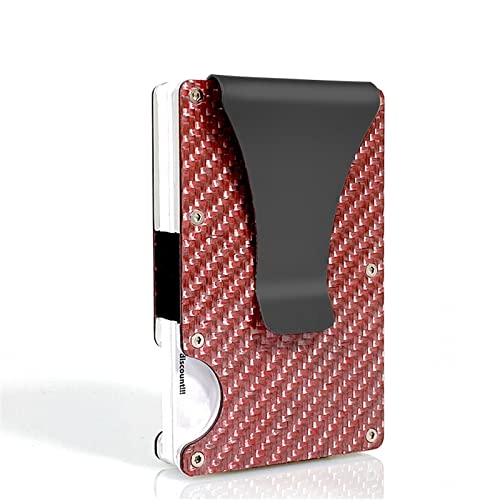 jonam Geldbörse für Damen Carbon Fiber Card Holder Mini Slim Wallet Men Aluminum Metal Magic Wallet Small Thin Male Purses Money Bag Vallet (Color : Red) von jonam