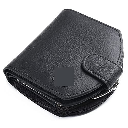 jonam Geldbörse für Damen Card Holder Lady Leather Zipper Three Fold Money Bag Male Vintage Black Short Small Buckle Wallet (Color : Black) von jonam