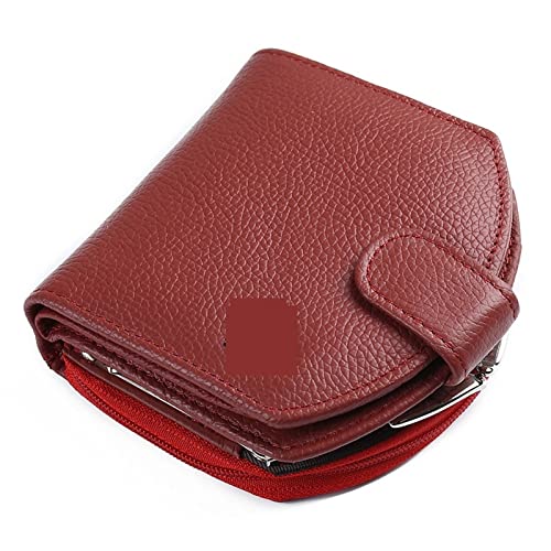 jonam Geldbörse für Damen Card Holder Lady Leather Zipper Three Fold Money Bag Male Vintage Black Short Small Buckle Wallet (Color : Red) von jonam