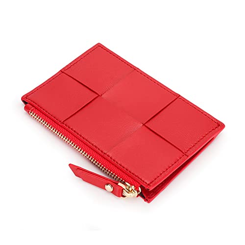 jonam Geldbörse für Damen Coin Purse Women Sheepskin Braided Short New Small Wallet Multi-Card Position Document Bag Leather Small Card Holder (Color : Red) von jonam