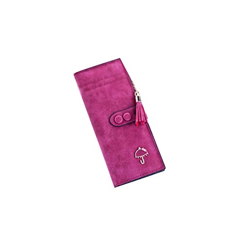 jonam Geldbörse für Damen Designer Langer Haspe Frauen Brieftasche Clutch Leder Quaste Reißverschluss Geldbörse mit Regenschirm Kartenhalter Münze Geldtasche (Color : Red) von jonam