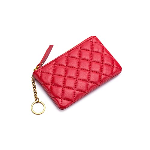 jonam Geldbörse für Damen Designer Mini Münze Geldbörse Tasche Kleinwechsel Brieftasche Schaffell Echte Leder Taschen Schlüsselanhänger Münzbeutel (Color : Red) von jonam