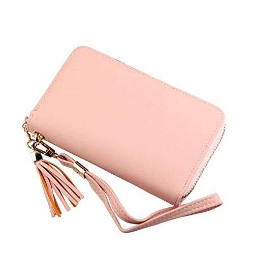 jonam Geldbörse für Damen Die Neue Handtasche Fashion Damen-Lange Troddel Art und Weise Multi-Card-Bit Brieftasche Reißverschlusstasche (Color : Pink) von jonam