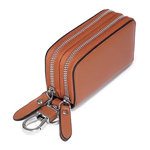 jonam Geldbörse für Damen Double Layer Leather Key Wallet Unisex Key Case Men Car Keychain Double Zipper Keychain Bag Coin Purse Keychain Wallet Women (Color : Khaki) von jonam