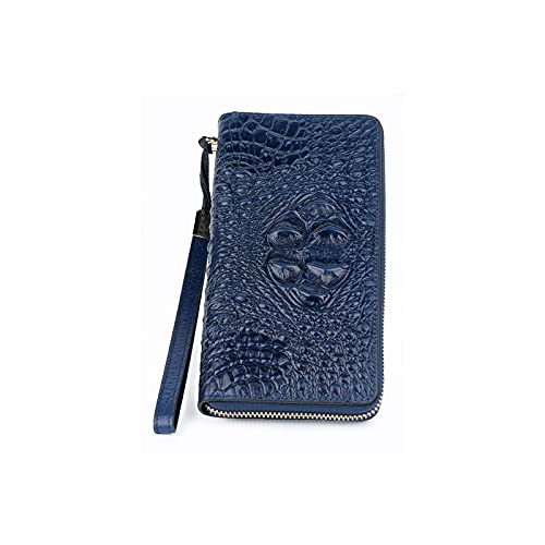 jonam Geldbörse für Damen Echtes Leder Alligator Frauen Brieftaschen Rindsleder Große Kapazität Lange Geldbörse mit Handseil (Color : Blue) von jonam