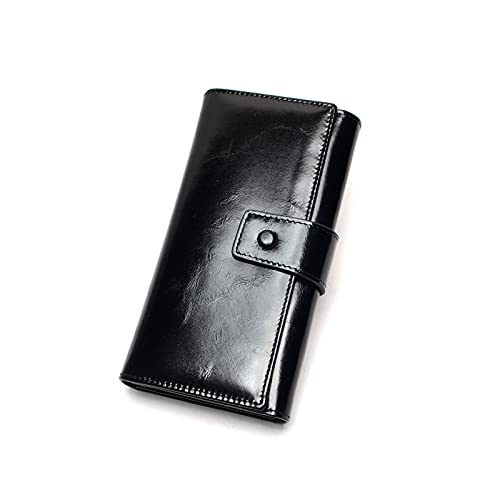 jonam Geldbörse für Damen Echtes Leder Frauen Brieftasche Clutch Bag Weibliche Lange Kartenhalter Lady Münze Geldbörse (Color : Black) von jonam