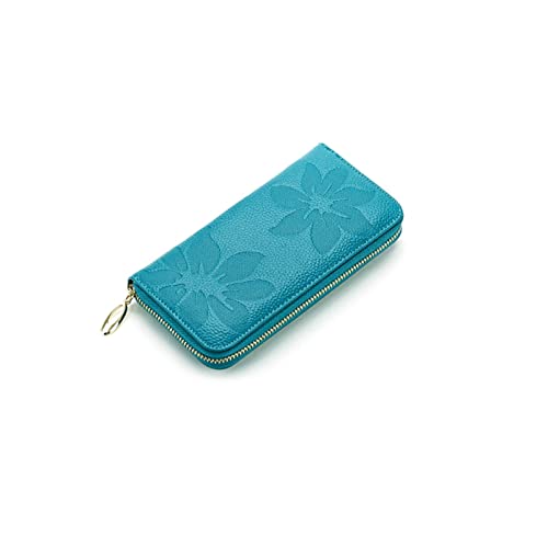 jonam Geldbörse für Damen Echtes Leder Frauen Brieftasche Rindsleder Kupplung Telefon Handtasche Damen Lange Brieftaschen Damen Münze Geldbörse Brieftasche Frau (Color : Blue) von jonam