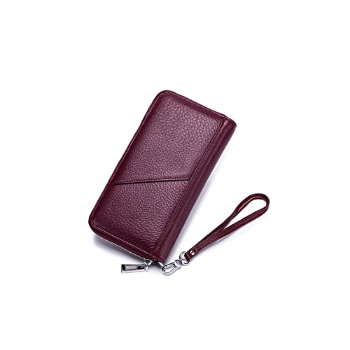 jonam Geldbörse für Damen Echtes Leder Große Kapazität Brieftasche Multi-Card Bit Reißverschluss Geldbörse mit Langer Brieftasche (Color : Red) von jonam