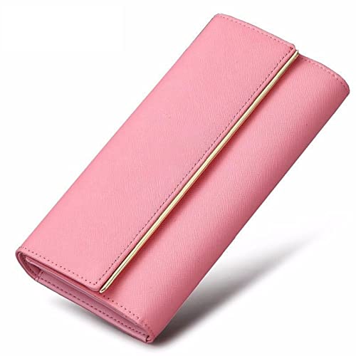 jonam Geldbörse für Damen Fashion Ladies Wallet Genuine LeatherLong Clutch Purse for Women Multi Card Holder Trifold Phone Money Clip (Color : Pink) von jonam