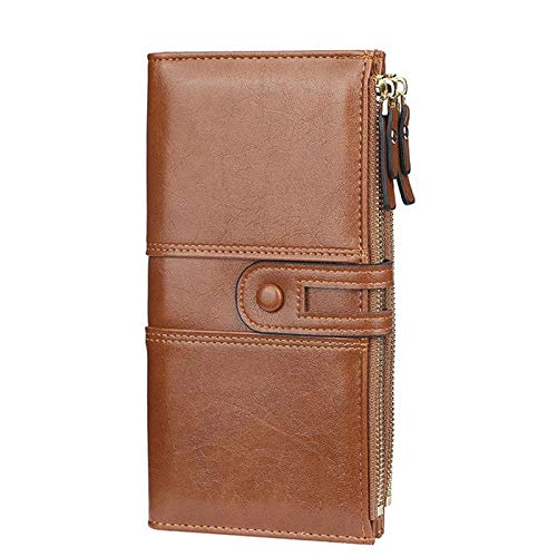 jonam Geldbörse für Damen Fashion Lange Leder Top Qualität Kartenhalter Klassische weibliche Handtasche Zipper Wallet (Color : Bruin) von jonam