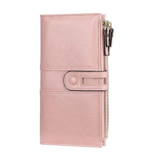 jonam Geldbörse für Damen Fashion Lange Leder Top Qualität Kartenhalter Klassische weibliche Handtasche Zipper Wallet (Color : Pink) von jonam