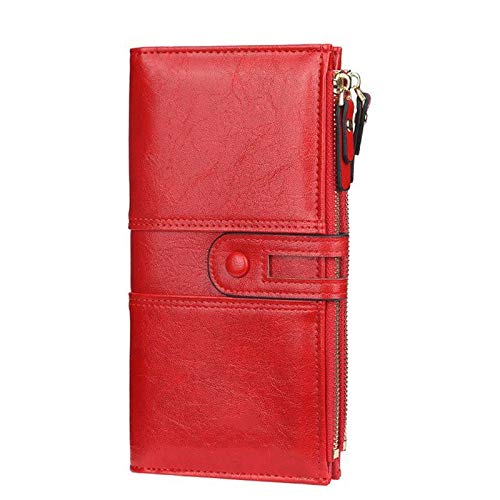 jonam Geldbörse für Damen Fashion Lange Leder Top Qualität Kartenhalter Klassische weibliche Handtasche Zipper Wallet (Color : Red) von jonam