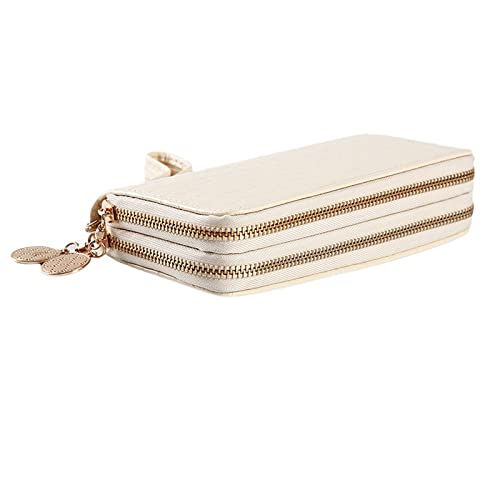 jonam Geldbörse für Damen Frauen Doppel Reißverschluss Brieftaschen Damen Brieftasche Mode Brieftasche Weibliche Lange Design Handtasche Telefon Tasche (Color : White) von jonam