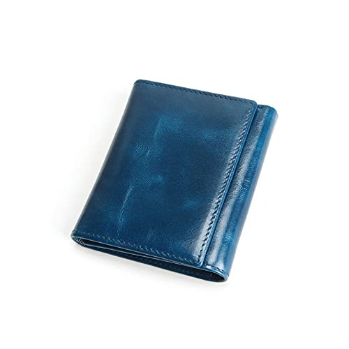 jonam Geldbörse für Damen Frauen Echtes Leder Brieftasche Öl Wachs Rindsbörsen Geldbörse Frau Dame Clutch Münze Geldbörsen Kartenhalter (Color : Blue) von jonam