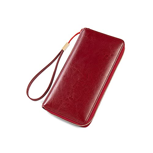 jonam Geldbörse für Damen Frauen Echtes Leder Brieftaschen Weibliche Clutch Reißverschluss Münze Geldbörse Karteninhaber Zertifikat Damen Armband Handtasche (Color : Red) von jonam