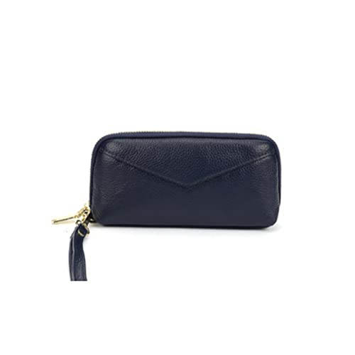 jonam Geldbörse für Damen Frauen Echtes Leder Lange Brieftasche Mode Für Handy Tasche Auto Nähte Große Kupplungsbeutel Shell Bag Zipper Münze (Color : Blue) von jonam