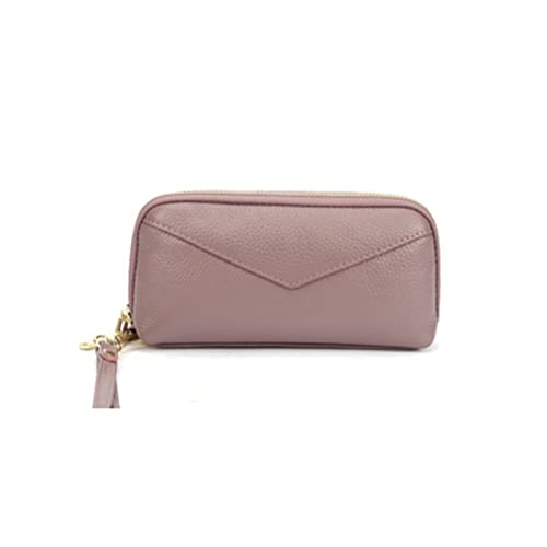 jonam Geldbörse für Damen Frauen Echtes Leder Lange Brieftasche Mode Für Handy Tasche Auto Nähte Große Kupplungsbeutel Shell Bag Zipper Münze (Color : Pink) von jonam