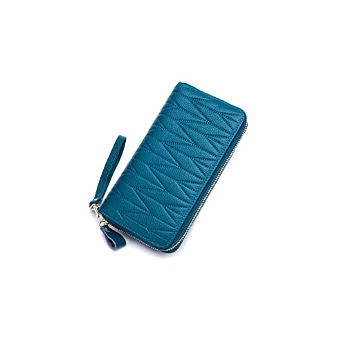 jonam Geldbörse für Damen Frauen Geldbörsen Echtes Leder Brieftasche Weibliche Geldbörse Münzbeutel Karteninhaber Damen Lange Brieftasche Fashion Womens Haspe Brieftaschen (Color : Blue) von jonam