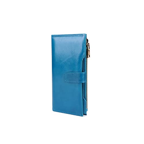 jonam Geldbörse für Damen Frauen Geldbörsen Langer Reißverschluss Echtes Leder Damen Clutch Taschen mit Mobiltelefonhalter Kartenhalter Brieftasche (Color : Blue) von jonam