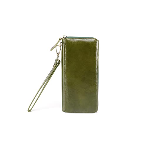 jonam Geldbörse für Damen Frauen Geldbörsen Zwei Falten Echtes Leder Brieftasche Reißverschluss Kupplung Handtasche Handtaschen (Color : Green) von jonam