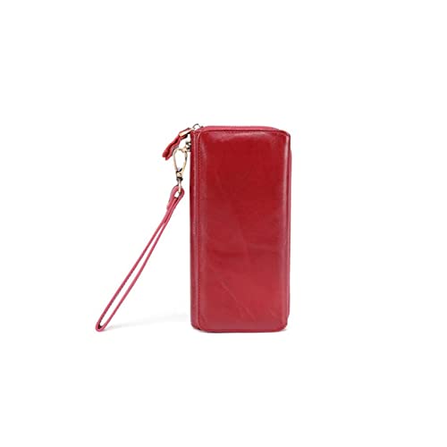 jonam Geldbörse für Damen Frauen Geldbörsen Zwei Falten Echtes Leder Brieftasche Reißverschluss Kupplung Handtasche Handtaschen (Color : Red) von jonam