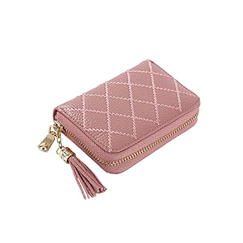 jonam Geldbörse für Damen Frauen Kreditkartenhalter Echtes Leder Kissen Quaste Damen Karten Fall Brieftasche Klein (Color : Pink) von jonam