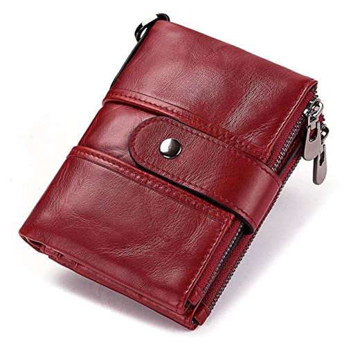 jonam Geldbörse für Damen Genuine Leather Women Wallet Female Coin Purse Short Male Money Bag Quality Designer Male Card Small (Color : Red) von jonam