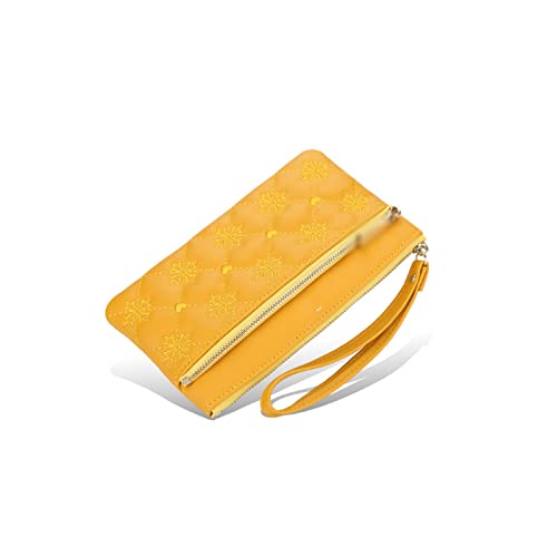 jonam Geldbörse für Damen Große Kapazität Frauenbranche Pu. Leder Lange Brieftasche bestickter Reißverschluss Kupplung Mode Geometrische Damen Münze Geldbörse (Color : Yellow) von jonam