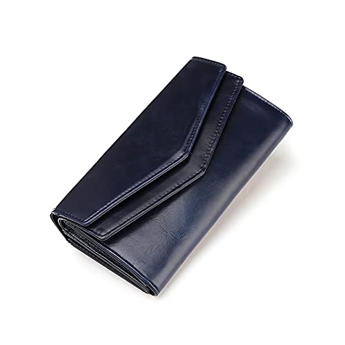 jonam Geldbörse für Damen Großkapazität Leder Brieftasche, Frauen Münzbörse, Kupplung der Dame, Brieftasche, Karteninhaber (Color : Blue) von jonam