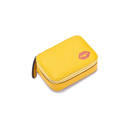 jonam Geldbörse für Damen Kuhleder Lippenstift Tasche Frauen Kosmetische Aufbewahrungstasche Weibliche Reise Tragbare Schönheit Makeup-Tasche mit Spiegel (Color : Yellow) von jonam