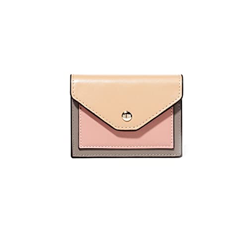 jonam Geldbörse für Damen Kurze Damen-Münzbörse Pu. Ledernähte Schnalle Multifunktionskarte Paket Mini Brieftasche (Color : Pink) von jonam